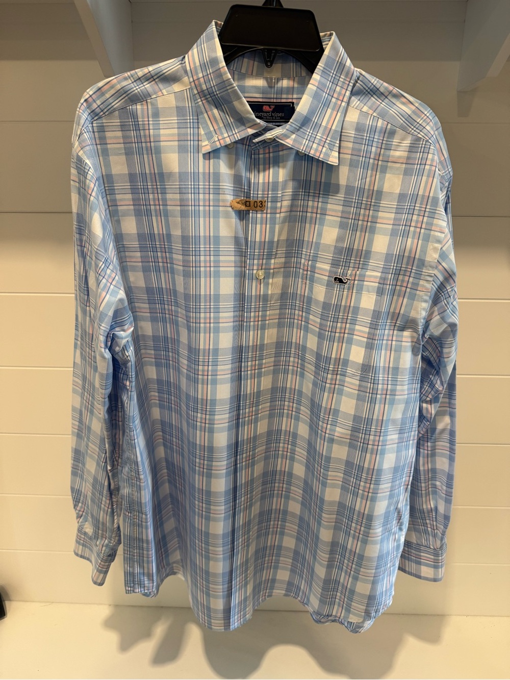 Vineyard Vines Light Blue and White Plaid Button-Down Shirt